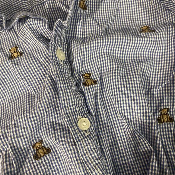 Hartstrings Blue & White Plaid Collared Button Up Onesie Baby Sz 12M - Picture 3 of 8